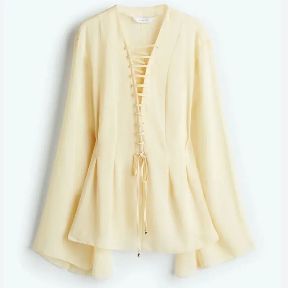 H&M Edition S/S 2025 Lacing-Detail Chiffon Pale Yellow Blouse Lace-Up